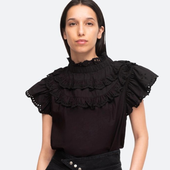 SEA Tops - SEA Aurelie Eyelet Ruffle Tank Black Color Size: XS